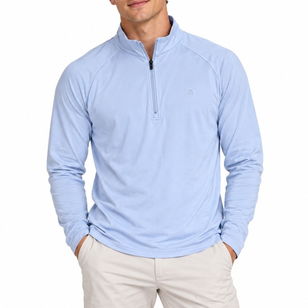 Travis Mathew Pullover Men XL Light Blue Quarter Zip Golf Active Soft Stretch